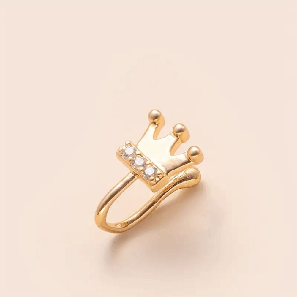 GOLD DIAMOND CROWN NOSE CUFF RING - Picture 2 of 6